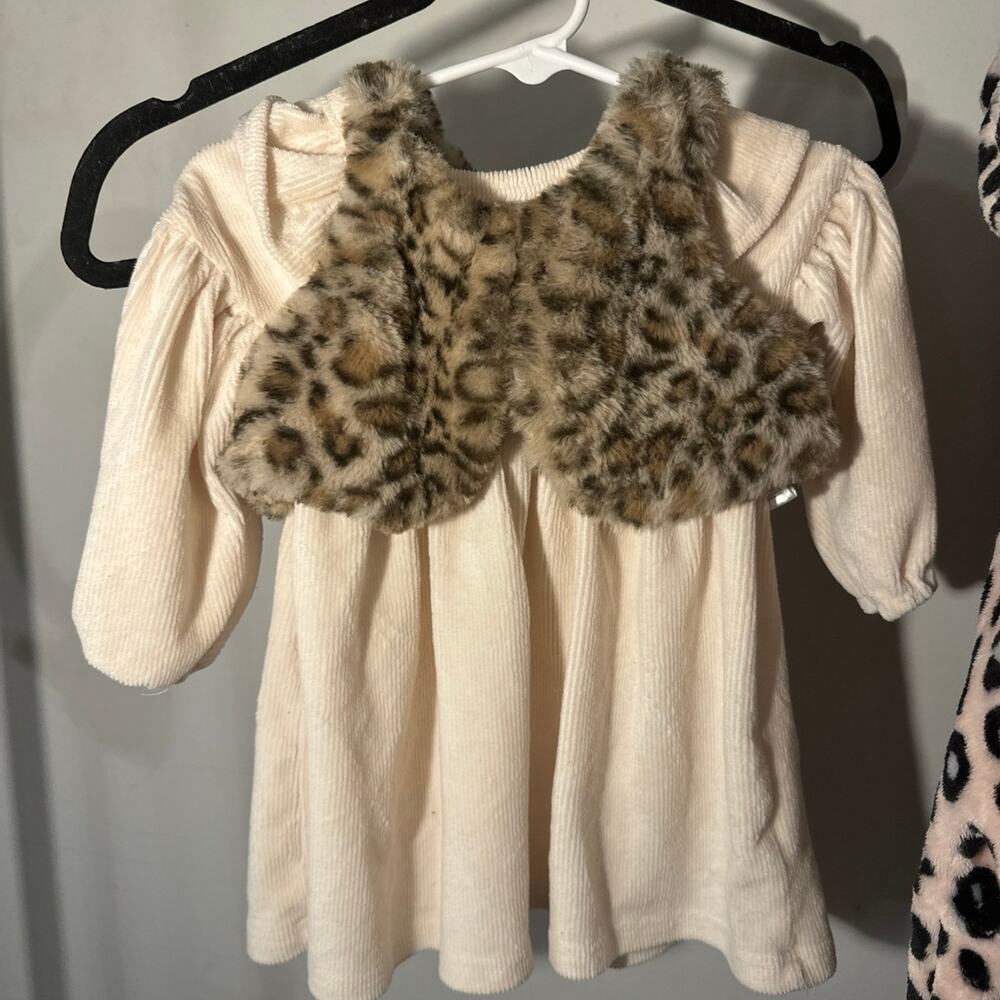3-6 mo baby girls dress with faux fur vest.